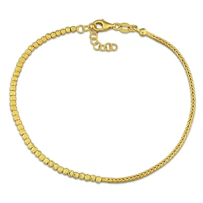 1.7mm Wheat Link and 2.5mm Bead Bracelet in Yellow Plated Sterling Silver, 8"+1"ext