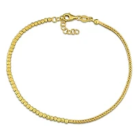 1.7mm Wheat Link and 2.5mm Bead Bracelet in Yellow Plated Sterling Silver, 8"+1"ext