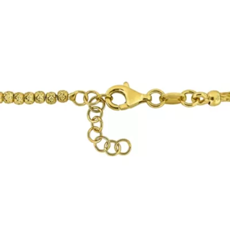 1.7mm Wheat Link and 2.5mm Bead Bracelet in Yellow Plated Sterling Silver, 8"+1"ext
