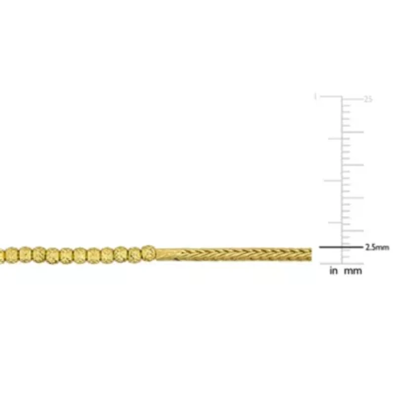 1.7mm Wheat Link and 2.5mm Bead Bracelet in Yellow Plated Sterling Silver, 8"+1"ext