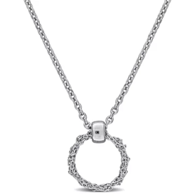 10.5mm Circle Pendant Necklace in Sterling Silver, 16" + 2"