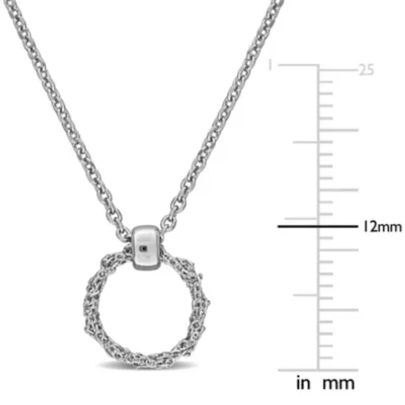 10.5mm Circle Pendant Necklace in Sterling Silver, 16" + 2"