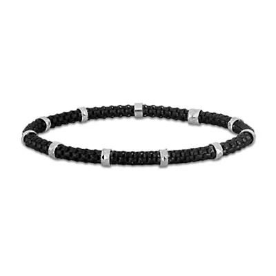 4mm Station Stretch Bracelet in Black Rhodium Plated Sterling Silver, 8"