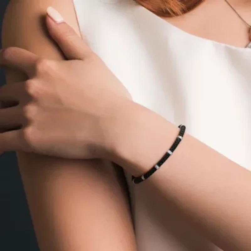 4mm Station Stretch Bracelet in Black Rhodium Plated Sterling Silver, 8"