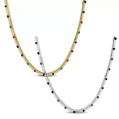2-Piece Set Herringbone Chain Multi-Color Necklace in Two-Tone Sterling Silver, 15"+2" Ext.