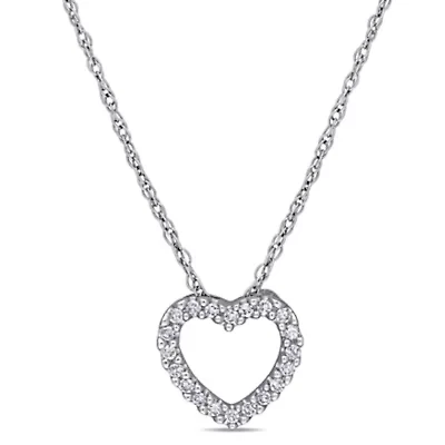 Diamond Heart Pendant in 10k White Gold- 17 in
