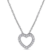 Diamond Heart Pendant in 10k White Gold- 17 in