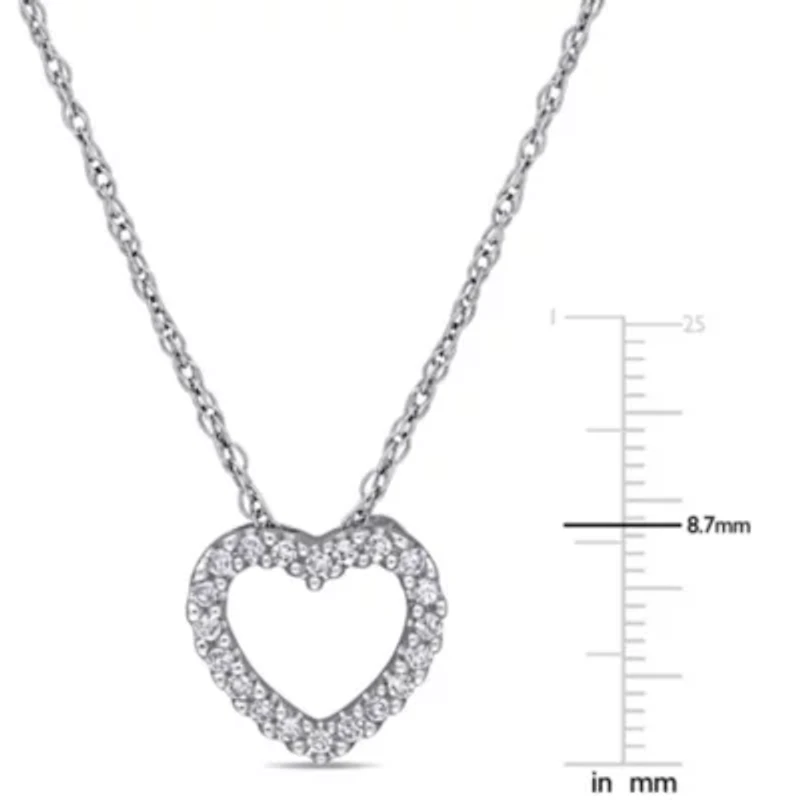 Diamond Heart Pendant in 10k White Gold- 17 in