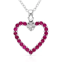 Lab Created Diamond & Ruby Heart Pendant in Sterling Silver- 18 in