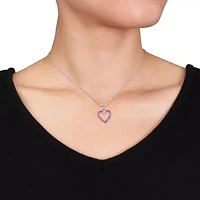 Lab Created Diamond & Ruby Heart Pendant in Sterling Silver- 18 in