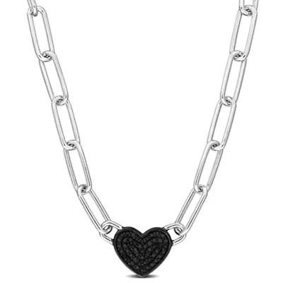 Black Diamond Necklace in Sterling Silver - 18 in