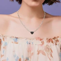 Black Diamond Necklace in Sterling Silver - 18 in