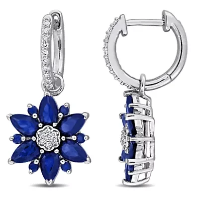 Lab Created Diamond & Blue Sapphire Earrings in Sterling Silver