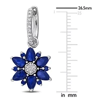 Lab Created Diamond & Blue Sapphire Earrings in Sterling Silver