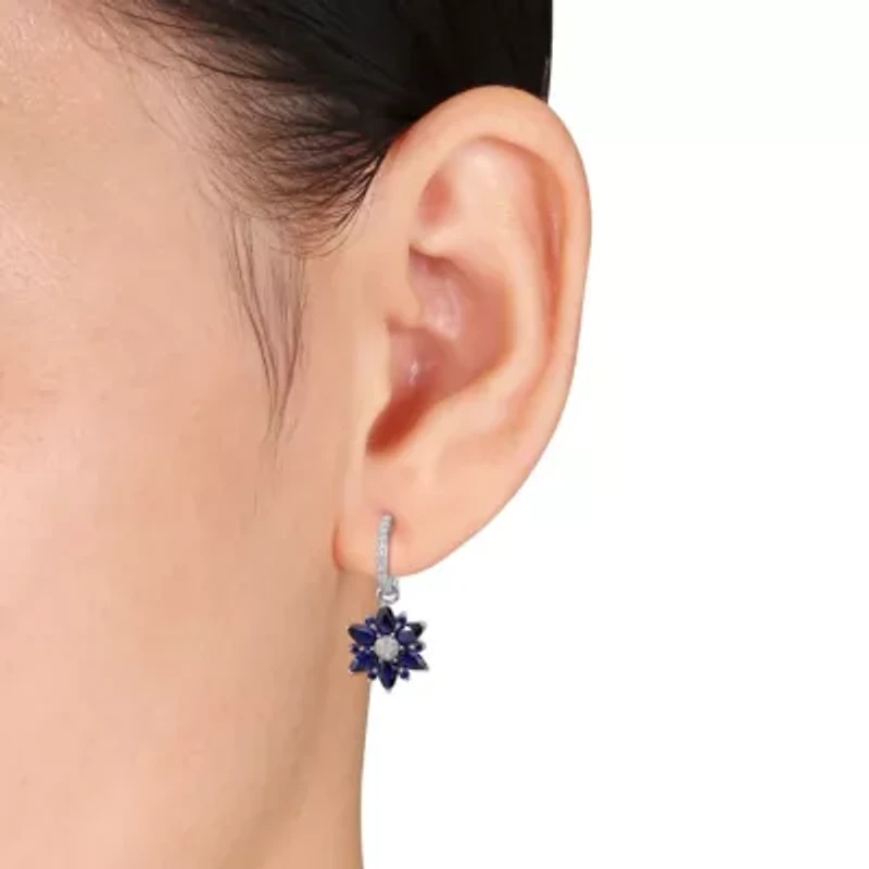 Lab Created Diamond & Blue Sapphire Earrings in Sterling Silver