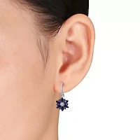 Lab Created Diamond & Blue Sapphire Earrings in Sterling Silver
