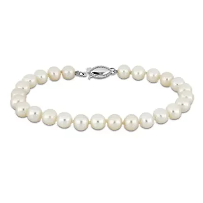 6-6.5mm Freshwater Cultured Pearl Bracelet in 14K White Gold- 8 in