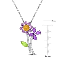 Multi-Gemstone Pendant with Chain in Sterling Silver- 18"+2" Ext.
