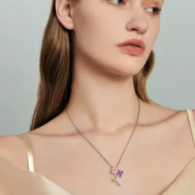 Multi-Gemstone Pendant with Chain in Sterling Silver- 18"+2" Ext.