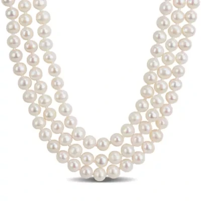 6.5-7mm Freshwater Cultured Pearl 3 Strand Necklace in Sterling Silver