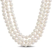 6.5-7mm Freshwater Cultured Pearl 3 Strand Necklace in Sterling Silver