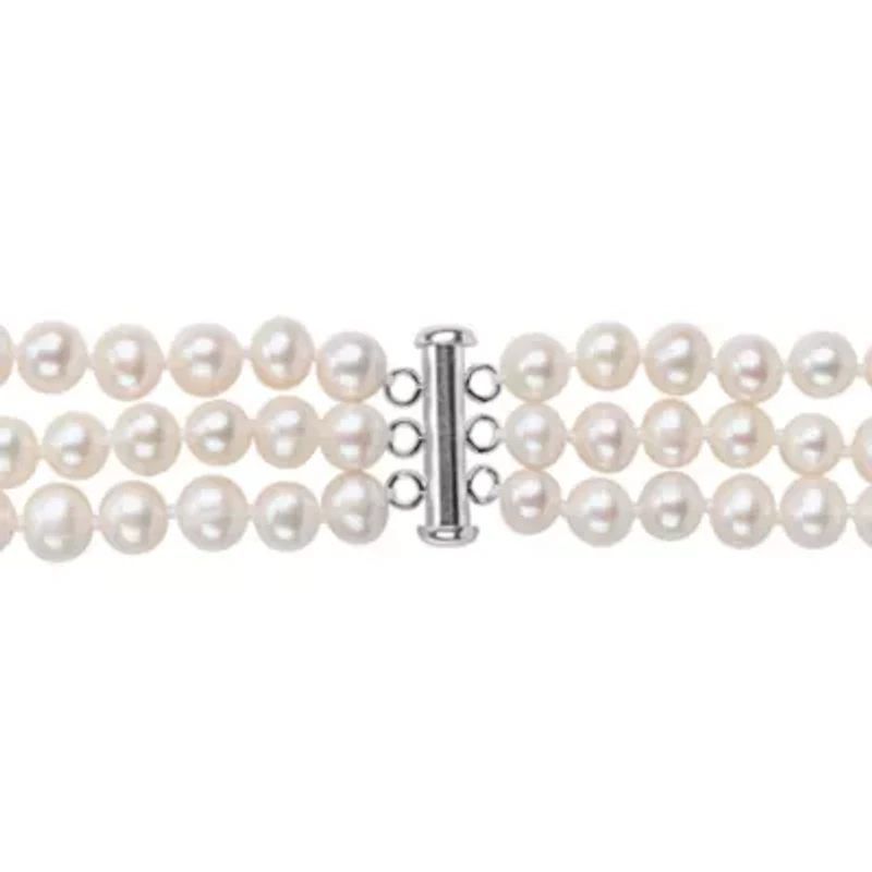 6.5-7mm Freshwater Cultured Pearl 3 Strand Necklace in Sterling Silver