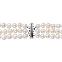 6.5-7mm Freshwater Cultured Pearl 3 Strand Necklace in Sterling Silver