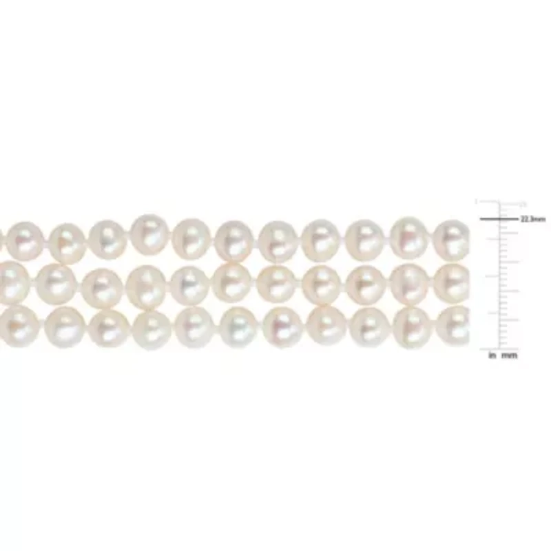 6.5-7mm Freshwater Cultured Pearl 3 Strand Necklace in Sterling Silver