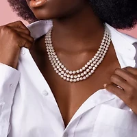 6.5-7mm Freshwater Cultured Pearl 3 Strand Necklace in Sterling Silver
