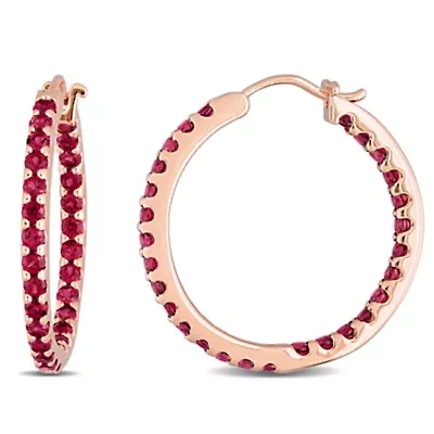Garnet Hoop Earrings in 10k Rose Gold