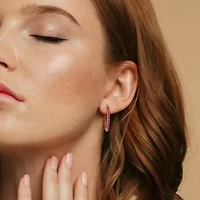Garnet Hoop Earrings in 10k Rose Gold