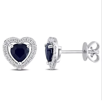 Diamond & Sapphire Earrings in 14K White Gold