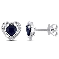 Diamond & Sapphire Earrings in 14K White Gold