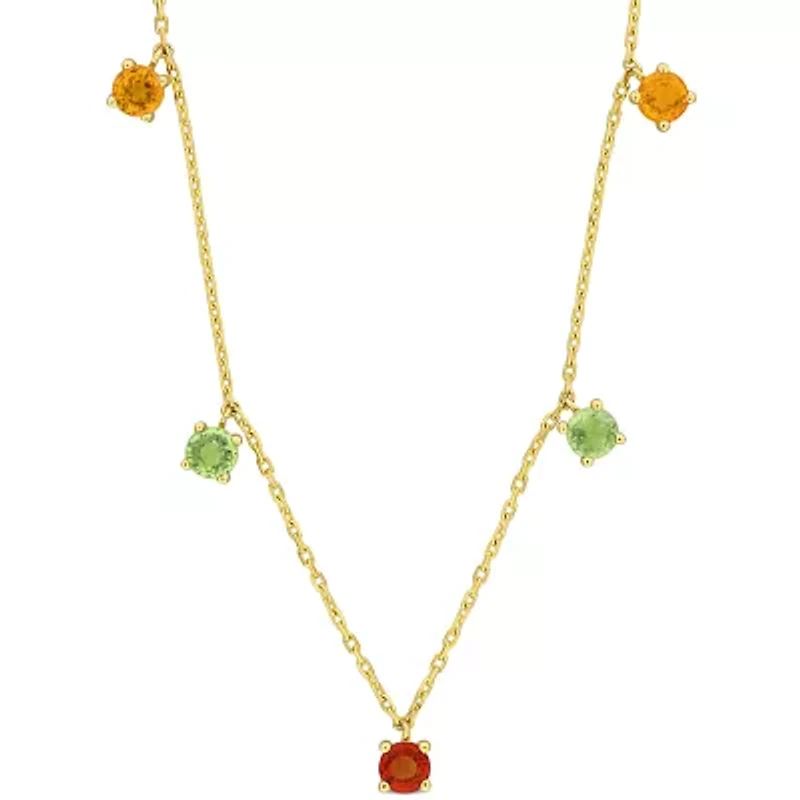 Orange Sapphire Green Sapphire Yellow Sapphire Necklace in 10k Yellow Gold- 16.5+1.5 Ext.