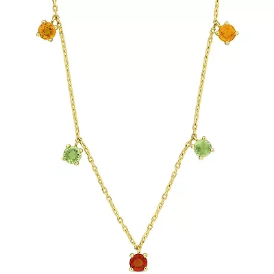 Orange Sapphire Green Sapphire Yellow Sapphire Necklace in 10k Yellow Gold- 16.5+1.5 Ext.