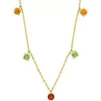 Orange Sapphire Green Sapphire Yellow Sapphire Necklace in 10k Yellow Gold- 16.5+1.5 Ext.