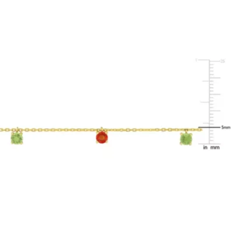 Orange Sapphire Green Sapphire Yellow Sapphire Necklace in 10k Yellow Gold- 16.5+1.5 Ext.