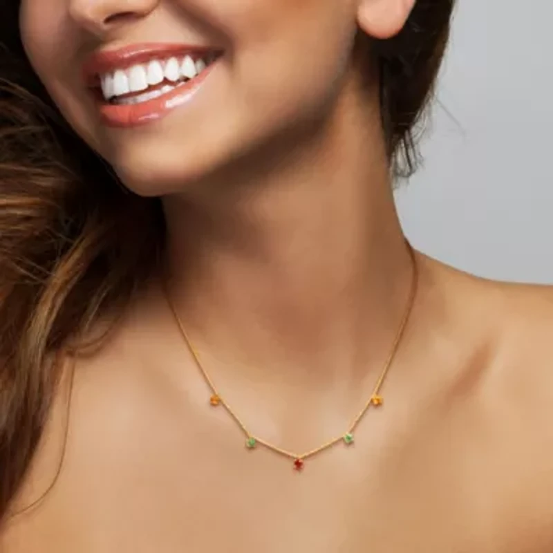 Orange Sapphire Green Sapphire Yellow Sapphire Necklace in 10k Yellow Gold- 16.5+1.5 Ext.