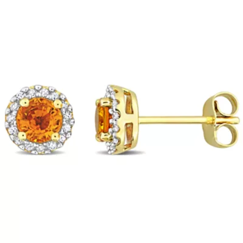 Diamond & Orange Sapphire Earrings in 10k Yellow Gold