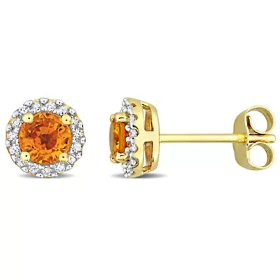 Diamond & Orange Sapphire Earrings in 10k Yellow Gold