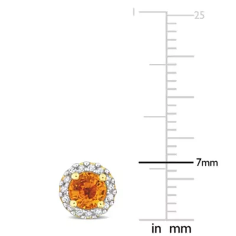 Diamond & Orange Sapphire Earrings in 10k Yellow Gold