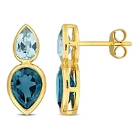 London & Sky Blue Topaz Earrings in 14k Yellow Gold