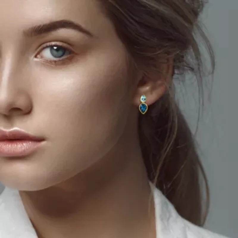 London & Sky Blue Topaz Earrings in 14k Yellow Gold