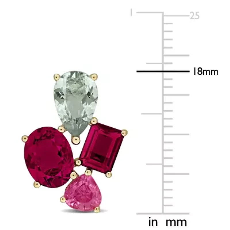 Green & Pink Tourmaline Earrings in 14K Yellow Gold