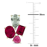 Green & Pink Tourmaline Earrings in 14K Yellow Gold