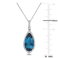 Diamond & London Blue Topaz Pendant with Chain in 10k White Gold- 17 in