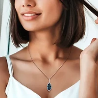Diamond & London Blue Topaz Pendant with Chain in 10k White Gold- 17 in
