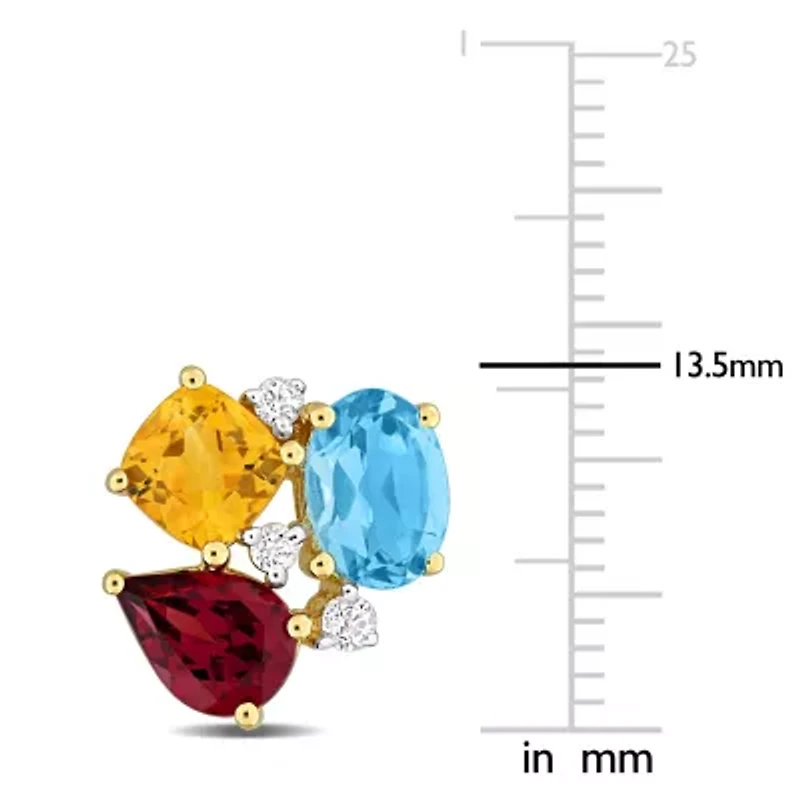 Citrine, Swiss Blue Topaz, Garnet & White Topaz Earrings in 14K Yellow Gold