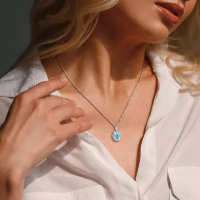 Sky & Swiss Blue Topaz Pendant with Chain in 14k White Gold- 17 in