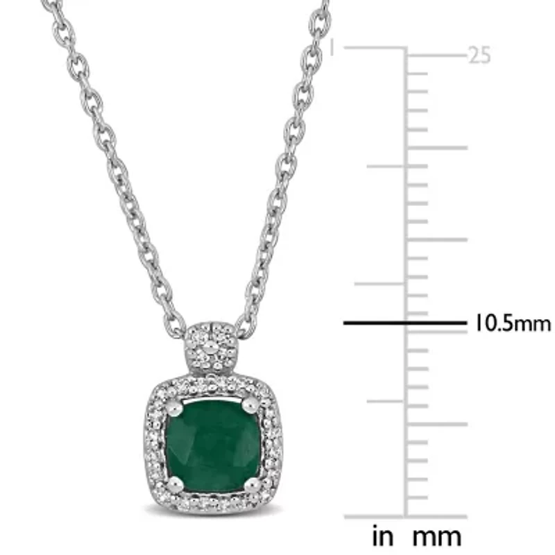 Diamond & Emerald Pendant With Chain in 10k White Gold- 17 in